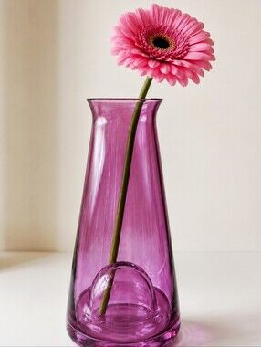 Purplish Pink Glass Vase with a Dome in the Inside Bottom